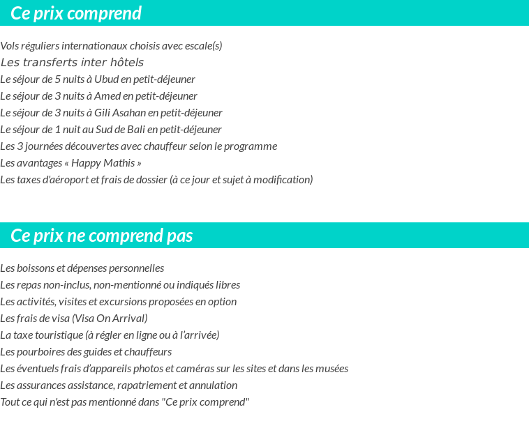 Conditions tarifaires