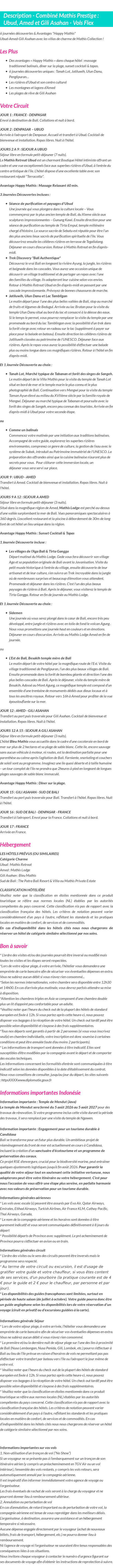 Détails du séjour