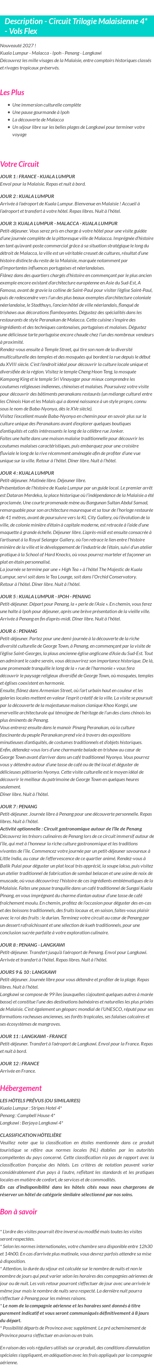 Détails du séjour