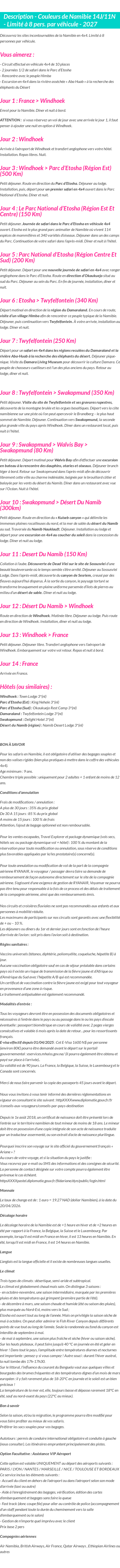 Détails du séjour