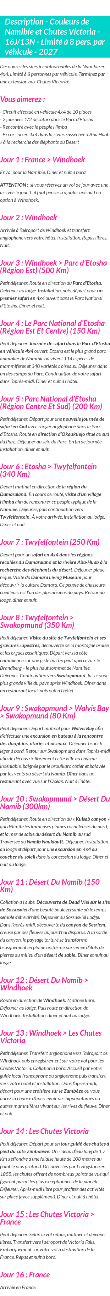 Détails du séjour
