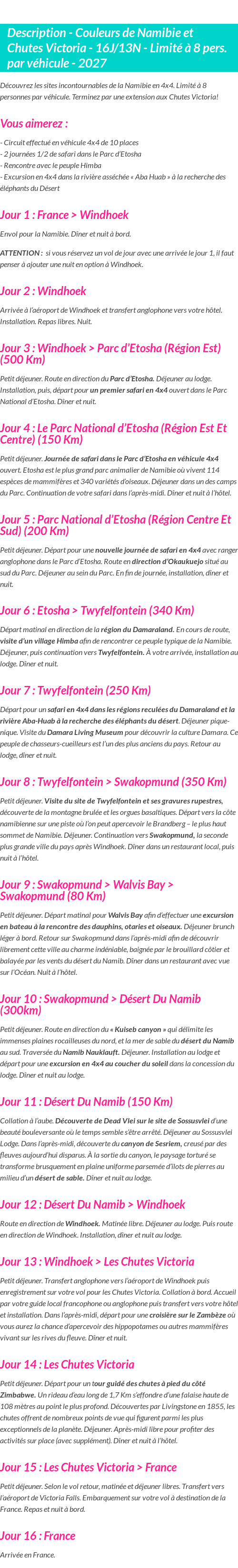 Détails du séjour