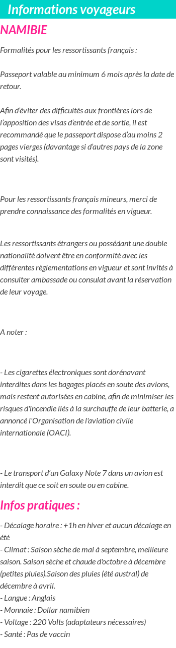 Formalités et infos voyageurs