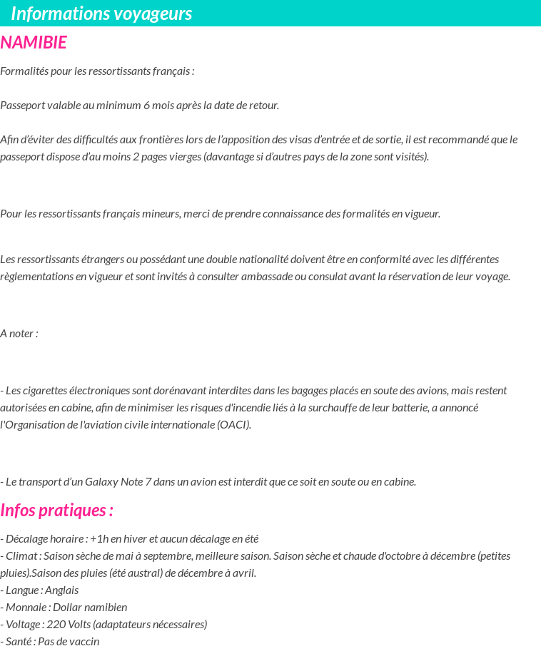 Formalités et infos voyageurs