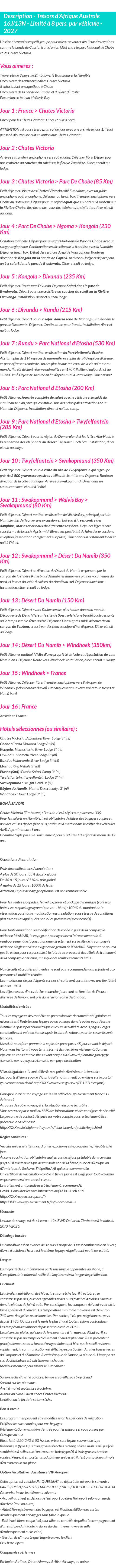 Détails du séjour