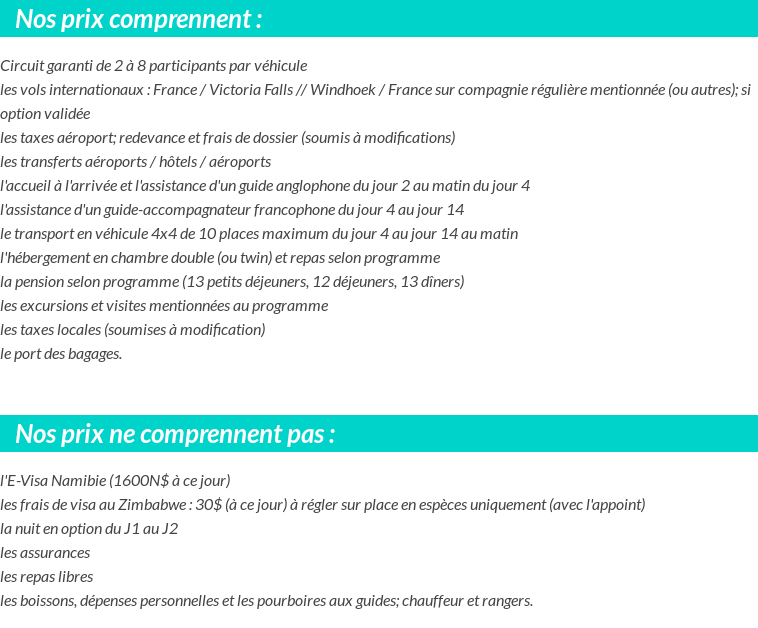 Conditions tarifaires