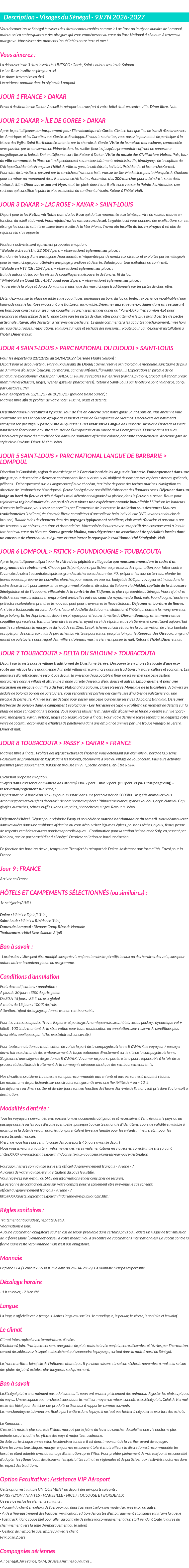 Détails du séjour