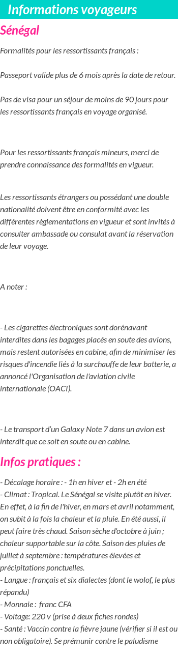Formalités et infos voyageurs