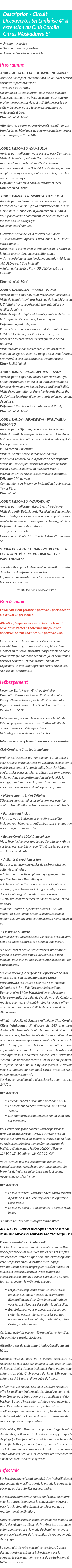 Détails du séjour