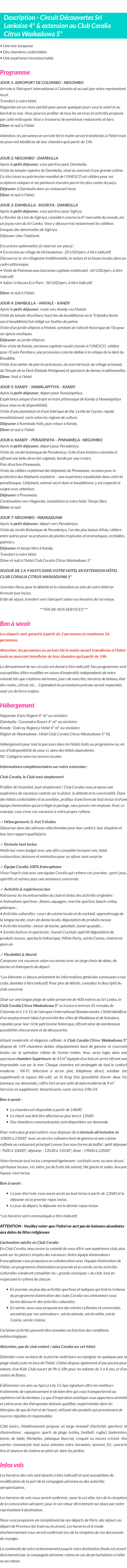 Détails du séjour