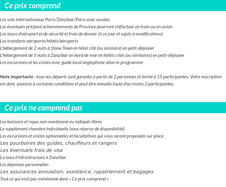 Conditions tarifaires