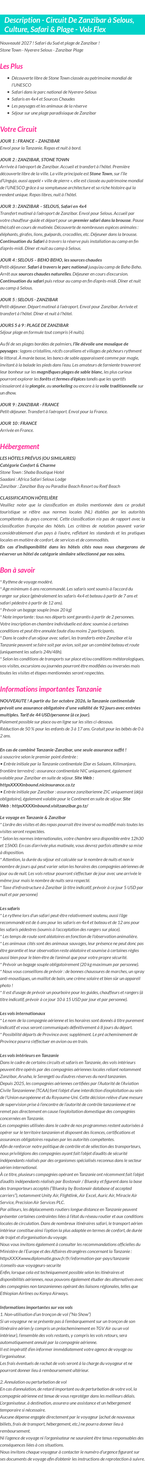Détails du séjour