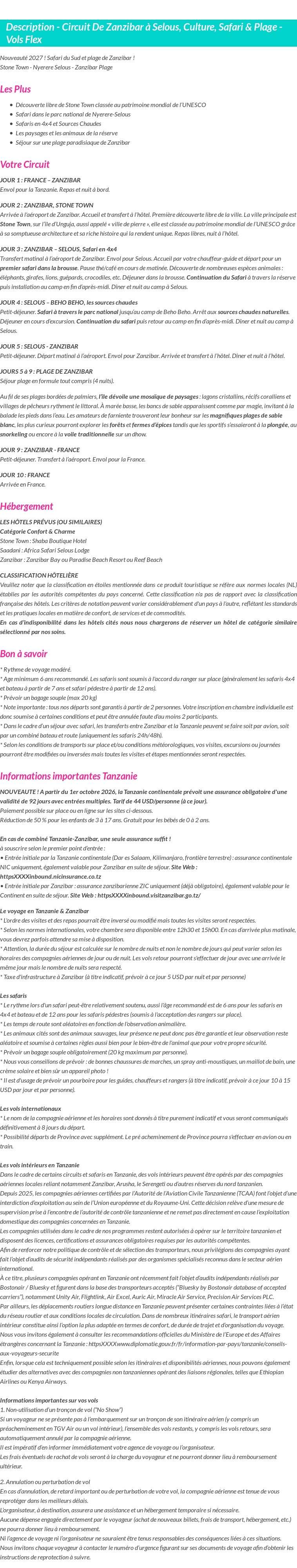 Détails du séjour