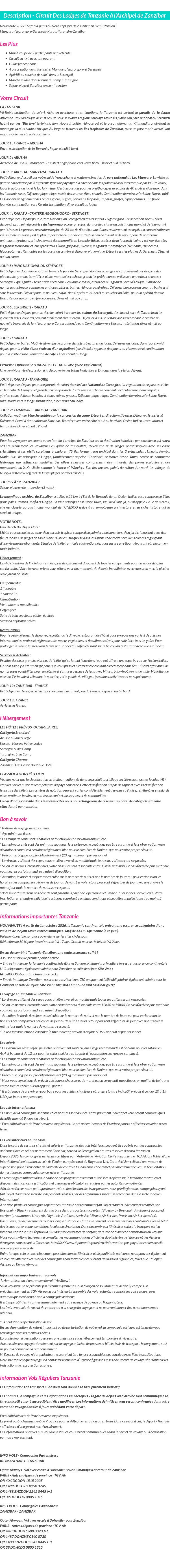 Détails du séjour