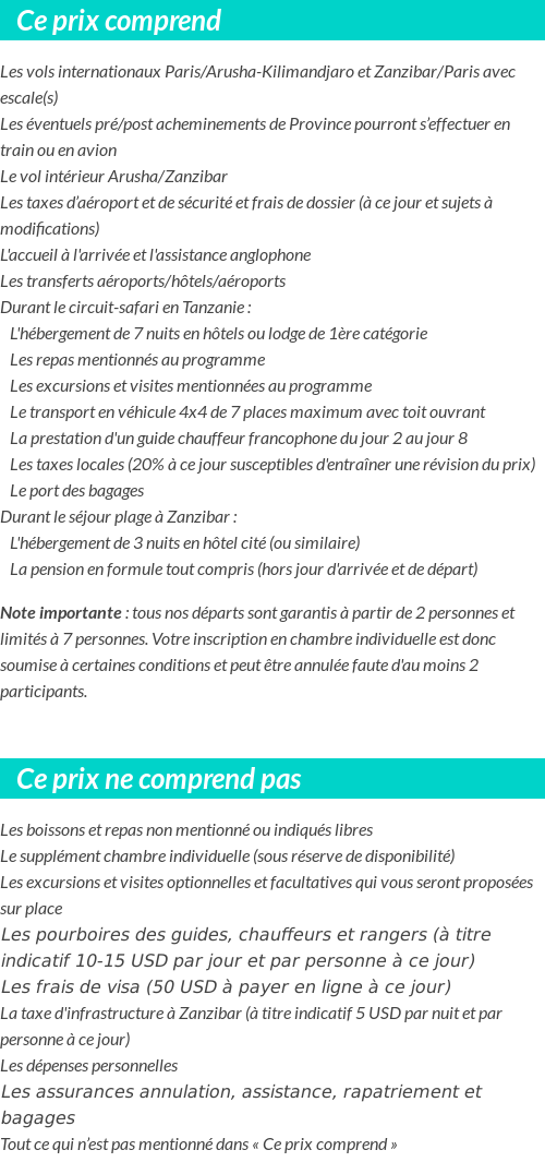 Conditions tarifaires