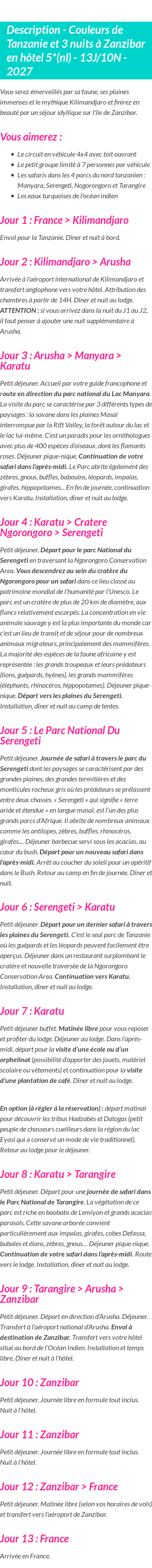 Détails du séjour