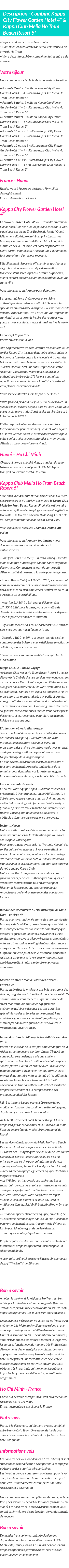 Détails du séjour