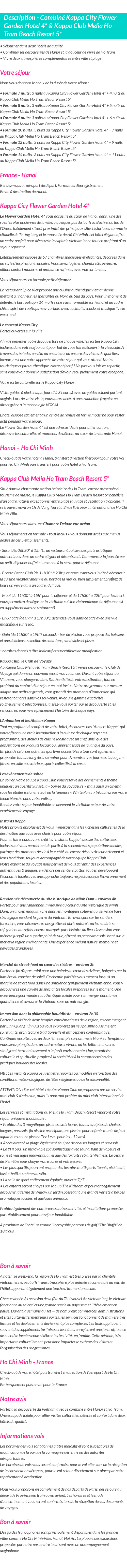 Détails du séjour