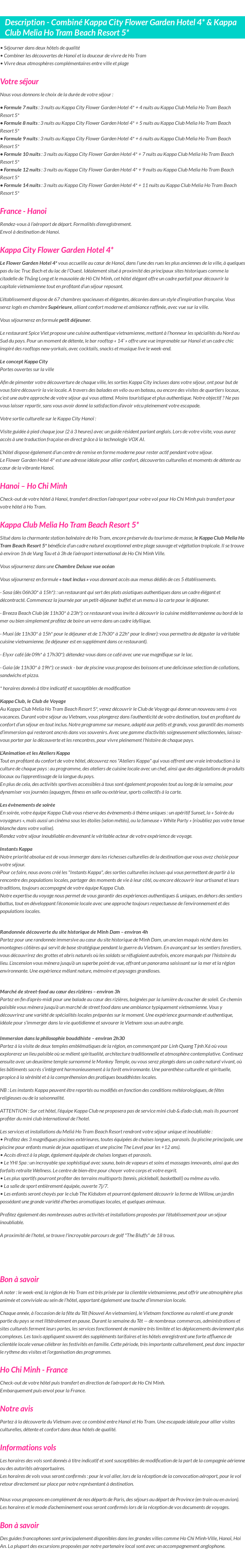 Détails du séjour