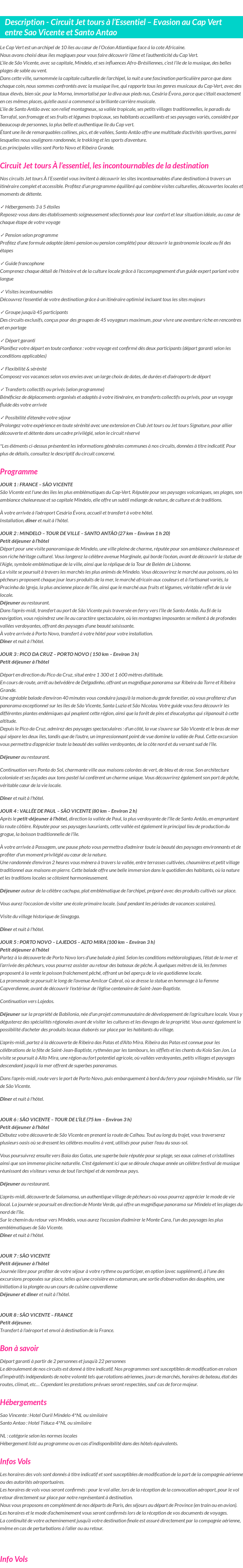 Détails du séjour