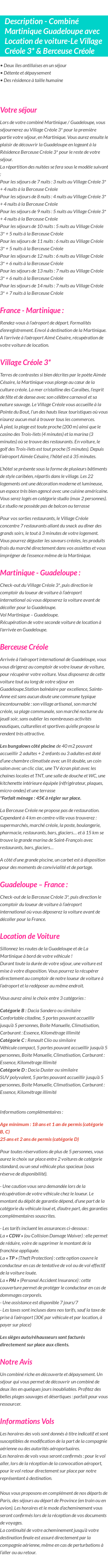 Détails du séjour