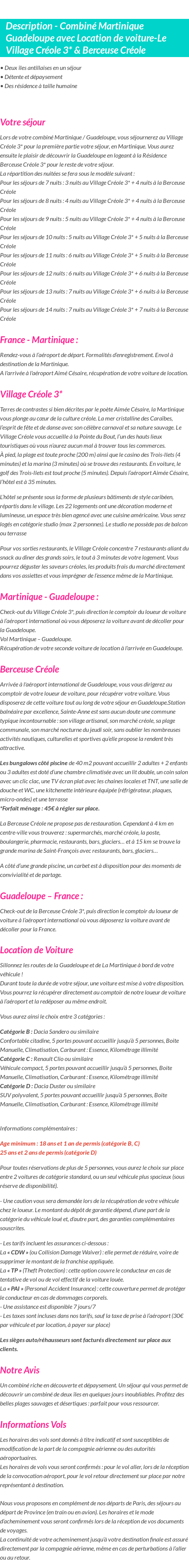 Détails du séjour