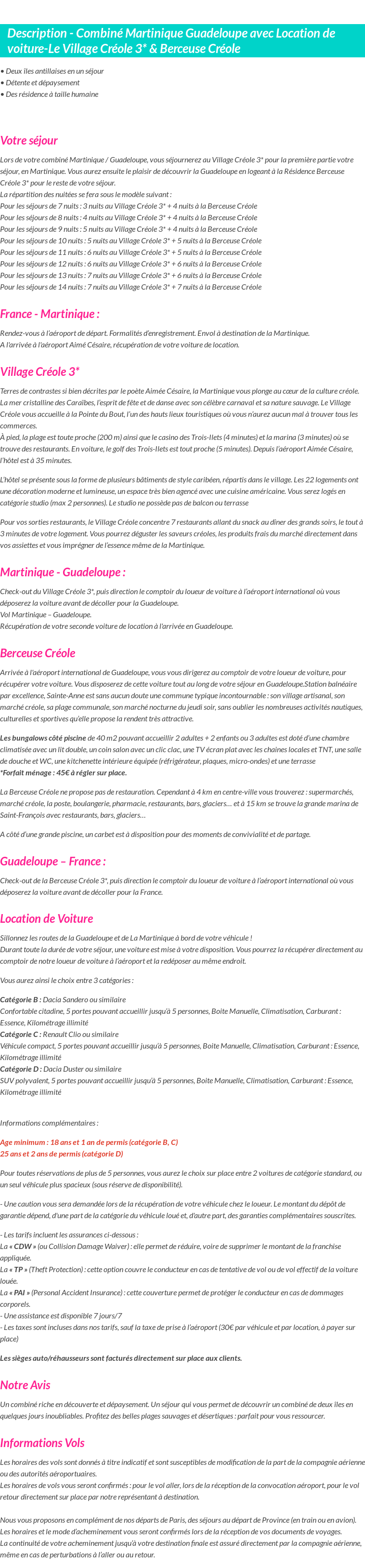 Détails du séjour