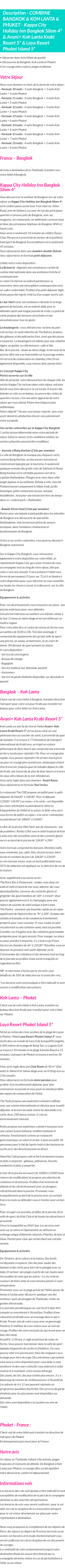 Détails du séjour