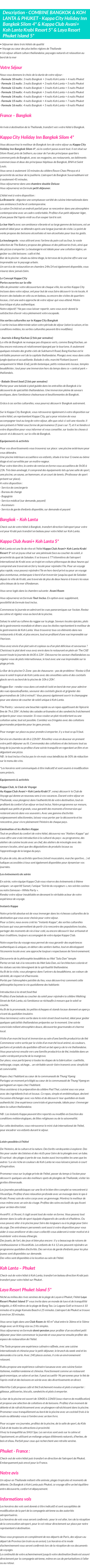 Détails du séjour