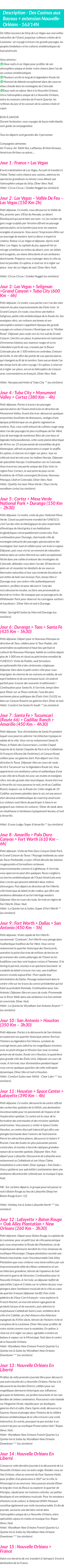 Détails du séjour