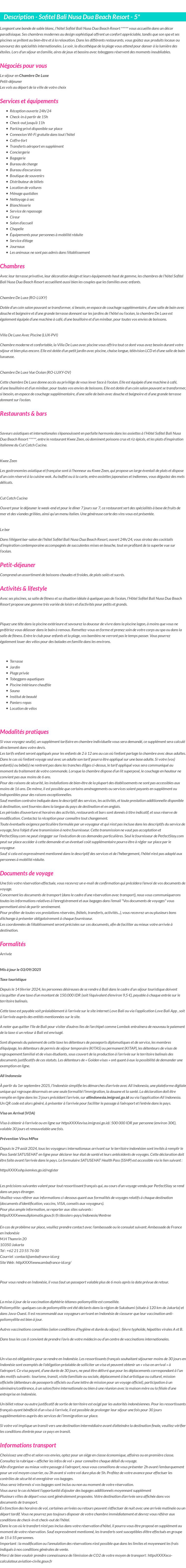 Détails du séjour