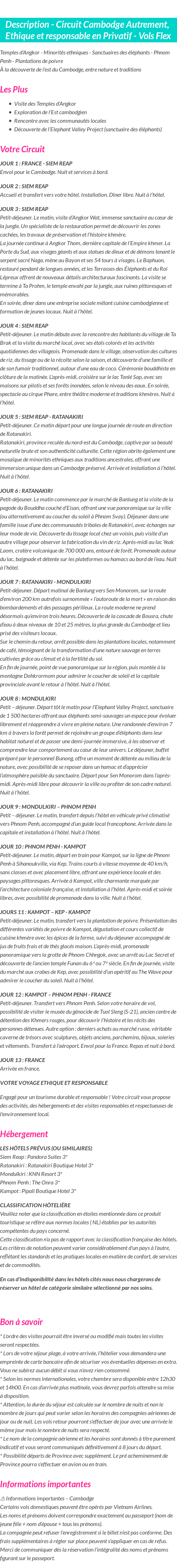 Détails du séjour
