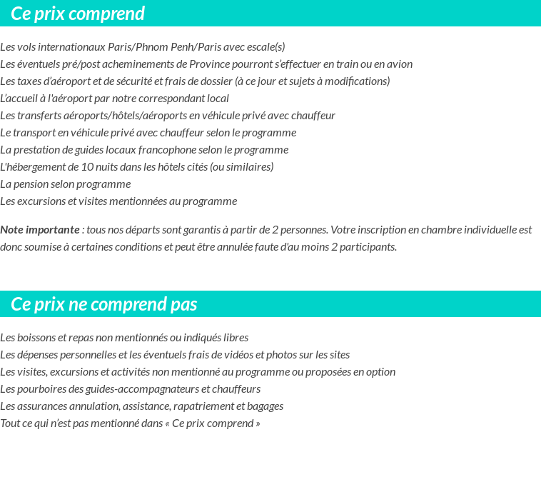 Conditions tarifaires