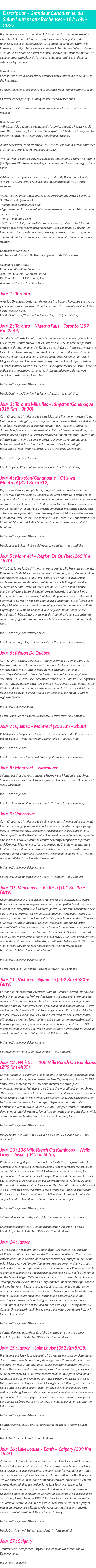 Détails du séjour