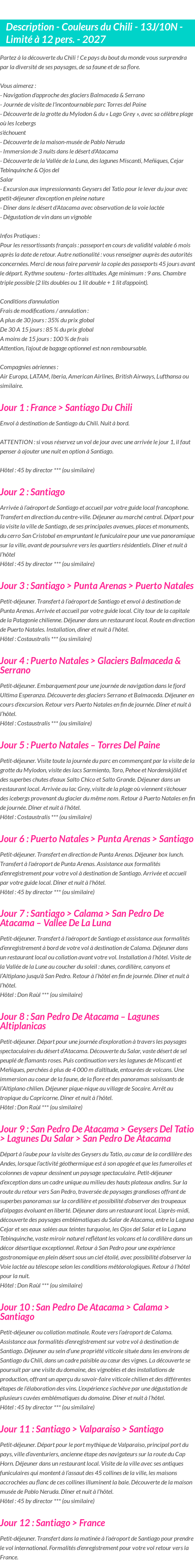 Détails du séjour