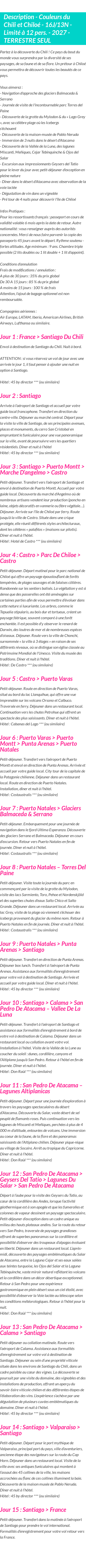 Détails du séjour
