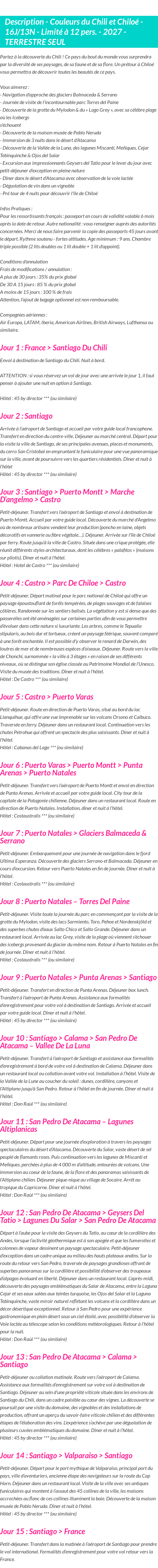Détails du séjour