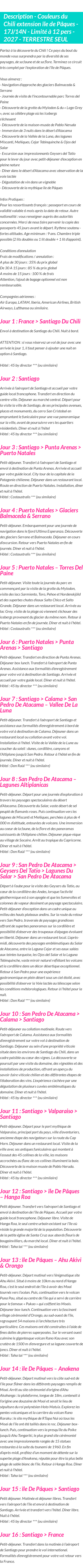 Détails du séjour