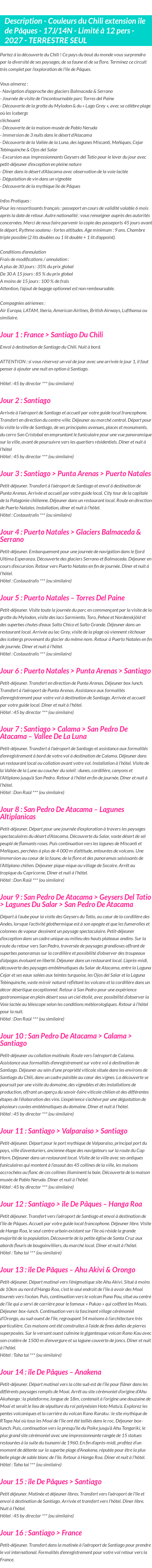 Détails du séjour