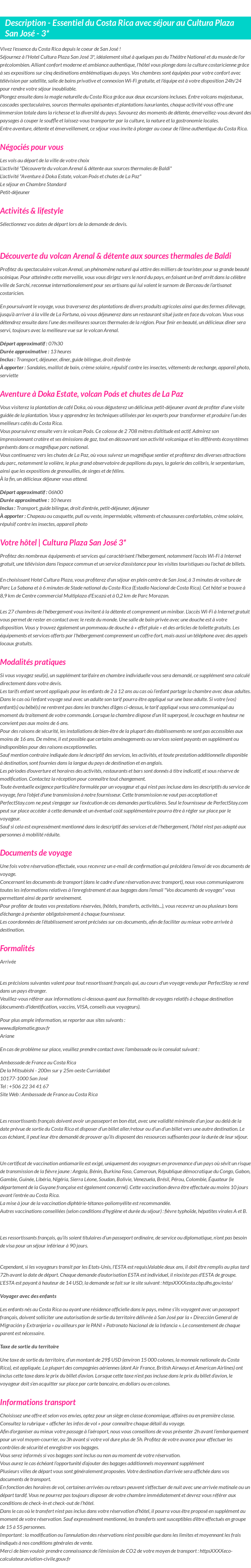 Détails du séjour