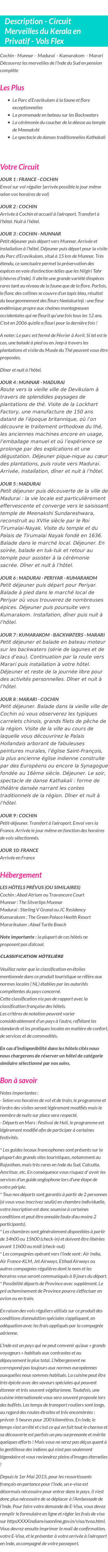 Détails du séjour