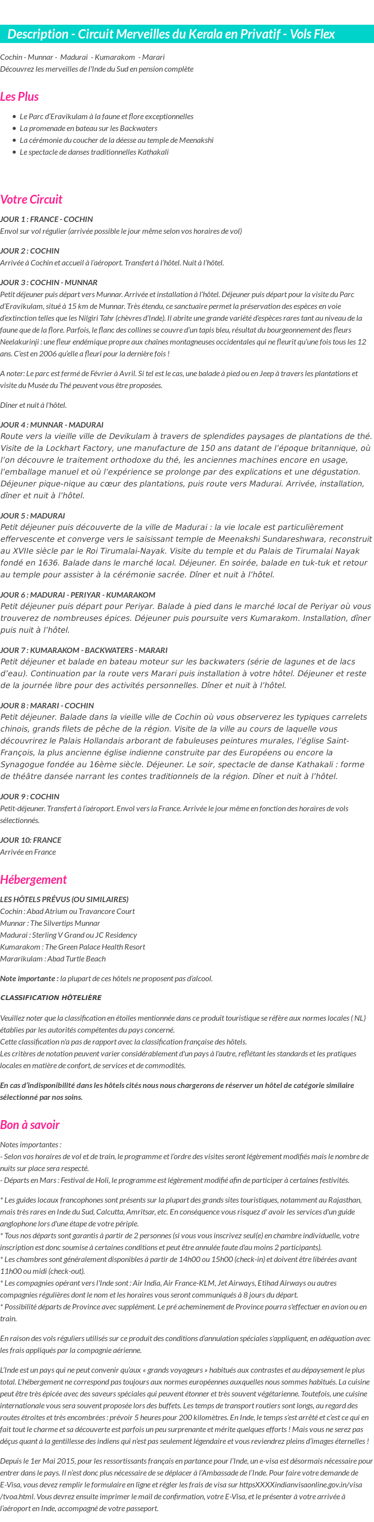 Détails du séjour