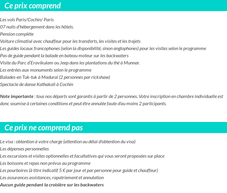 Conditions tarifaires