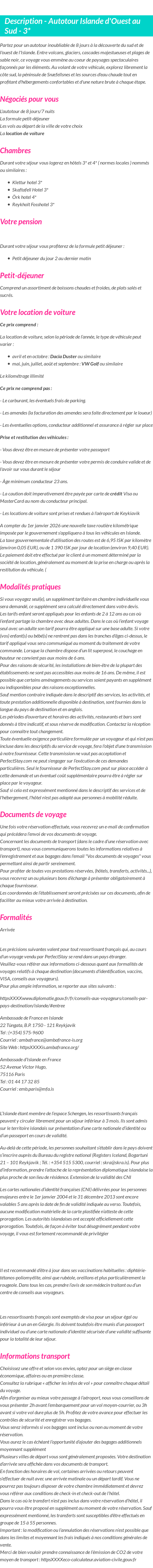 Détails du séjour
