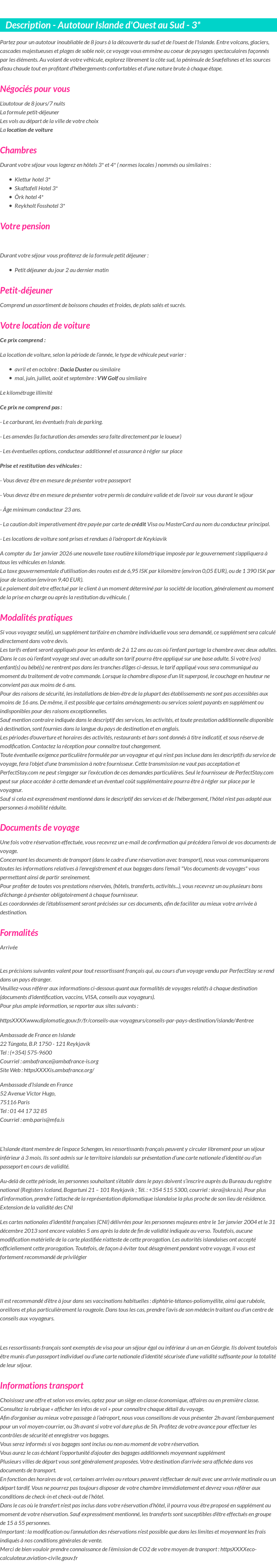 Détails du séjour
