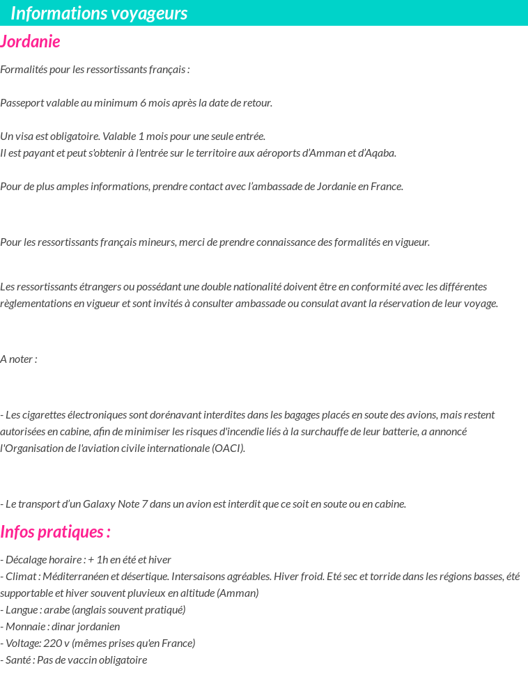 Formalités et infos voyageurs