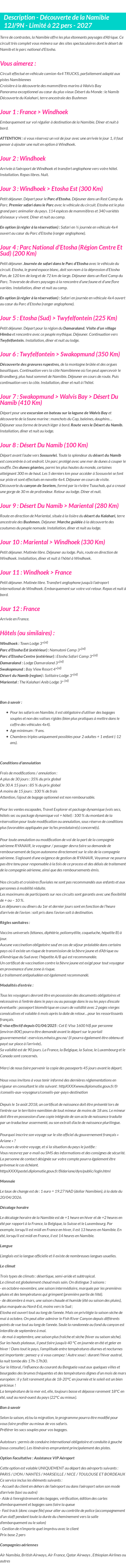 Détails du séjour