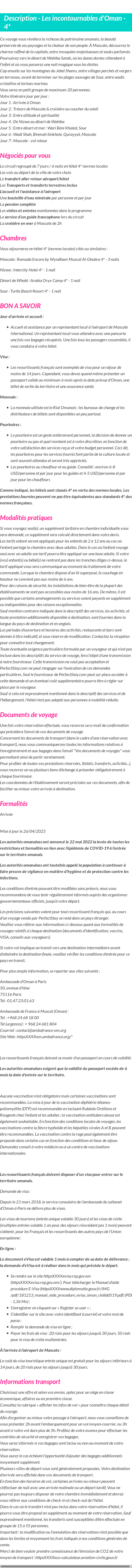 Détails du séjour