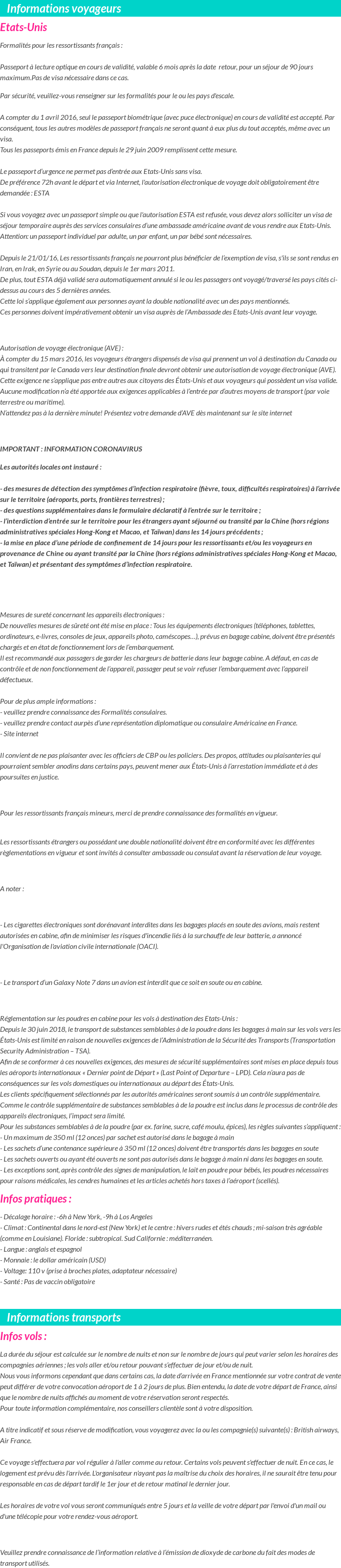 Formalités et infos voyageurs