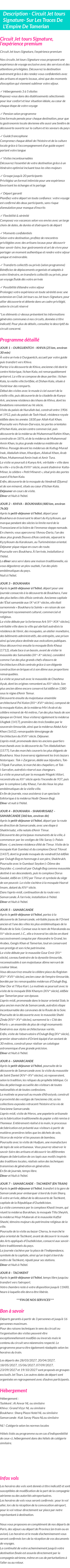 Détails du séjour